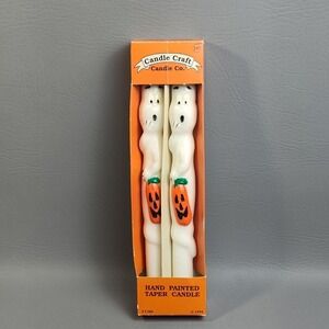 Candle Craft‎ Hand Painted Halloween Taper Candle 10" 1994 Ghost Jack O' Lantern